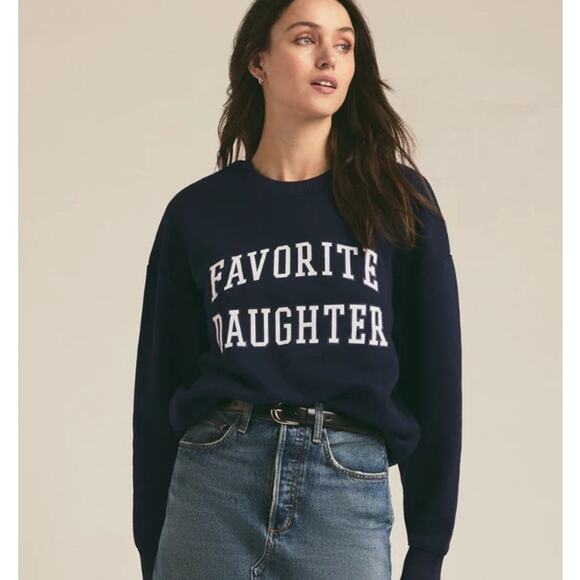 Favorite Daughter Tops - NWT Favorite Daughter The Collegiate Crewneck Sweatshirt Navy, S